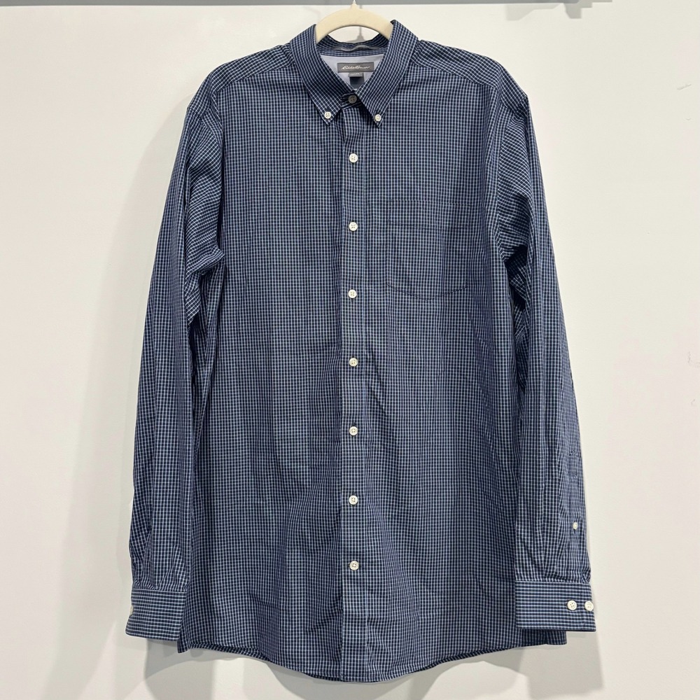 Eddie Bauer Mens Button Up Shirt Tall Large Plaid Wrinkle Free Classic Fit 21333 - Picture 1 of 12
